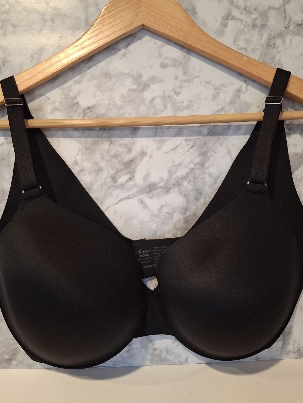 Soma Vanishing Back Full Coverage Bra Black 36DDD Underwire Seamless #081701